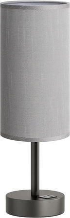 Small Touch Bedside Lamp with USB - 3 Way Dimmable Grey Table Lamp for Bedroom, Nightstand Lamp with Charging Station for Desk Dorm, Office