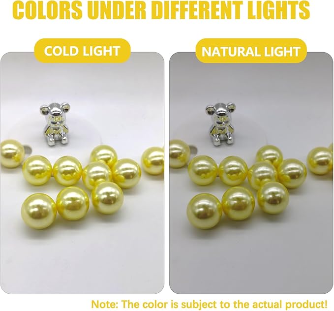 200 PCS Yellow Vase Fillers, Pearls Bead for Centerpieces Vases, 10/14/20 MM No Hole Beads, Fake Pearls for Wedding Birthday Anniversary Theme Party Table Centerpieces Decor