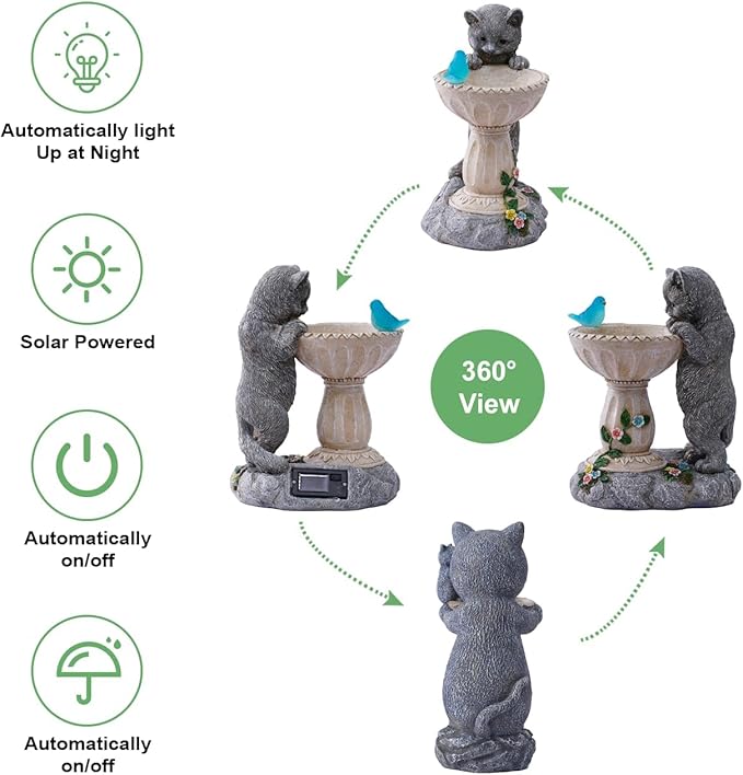 Cat Statues for Bird Bath: Outdoor Sculptures for Garden Lawn Patio Yard Balcony Porch - Unique Gifts for Mother Grandma Women