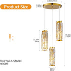 LMQNINE Pendant Lighting Modern Pendant Light, Mini Crystal Chandeliers,Adjustable Pendant Light Fixture for Kitchen Island Dinning Room Bedroom (Gold, 3-Light)