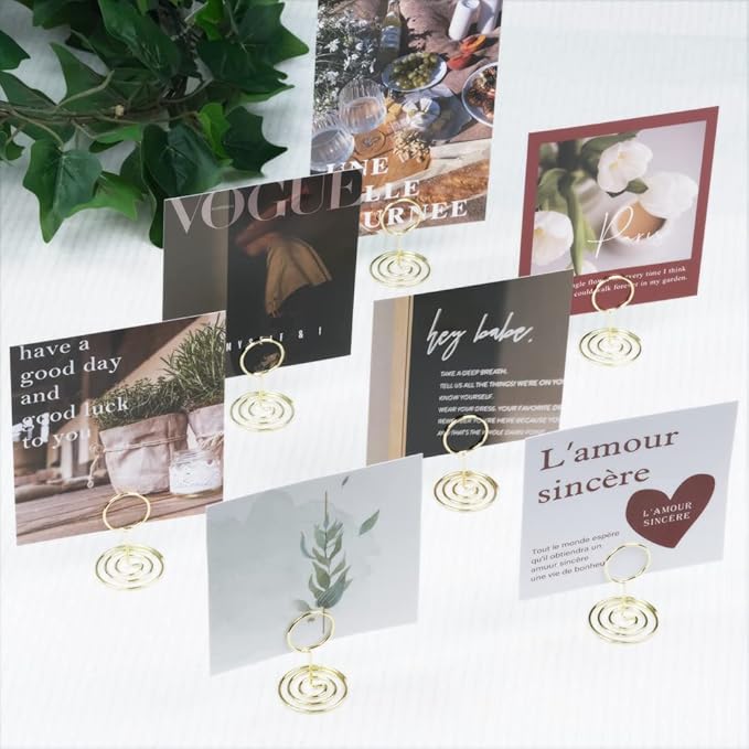 20pcs Mini Place Card Holders, Cute Table Number Holders, Small Size Table Card Holder Tables Number Stands, Wire Photo Picture Menu Clips for Wedding centerpieces, Anniversary Party (Gold)
