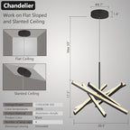 Kinglong Black Chandelier【Upgraded】,Modern Chandelier 6-Lights,Dimmable Acrylic LED Chandelier Lighting Fixture for Dining Room,Living Room,Bedroom,Entryway,Kitchen Island(L:20.07",W:17.32")