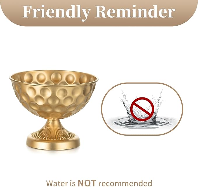 Sziqiqi Gold Metal Vases for Wedding Centrepiece: 6.1in 2Pcs Hammered Urn Vase Bowl Compote Vase for Flower Decorations