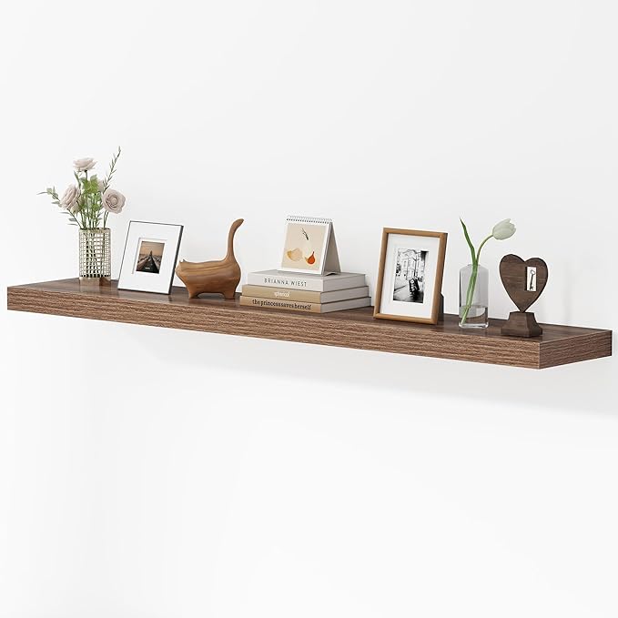 Dreamland 55 Inches Floating Shelves for Wall, 9.3" Deep Long Floating Shelves Set of 1, Large Display & Storage Shelf, Wall Shelf for Bathroom Bedroom Living Room Kitchen Office, Walnut