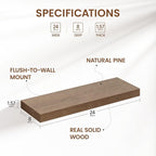 Heimlove 24 inch Floating Shelves for Wall,2 Packs Natural Pine Solid Wood Bathroom Shelf Over Toilet Decor and Storage 8 inches Deep for Kitchen Bedroom Office & Living Room Display Wall Decor