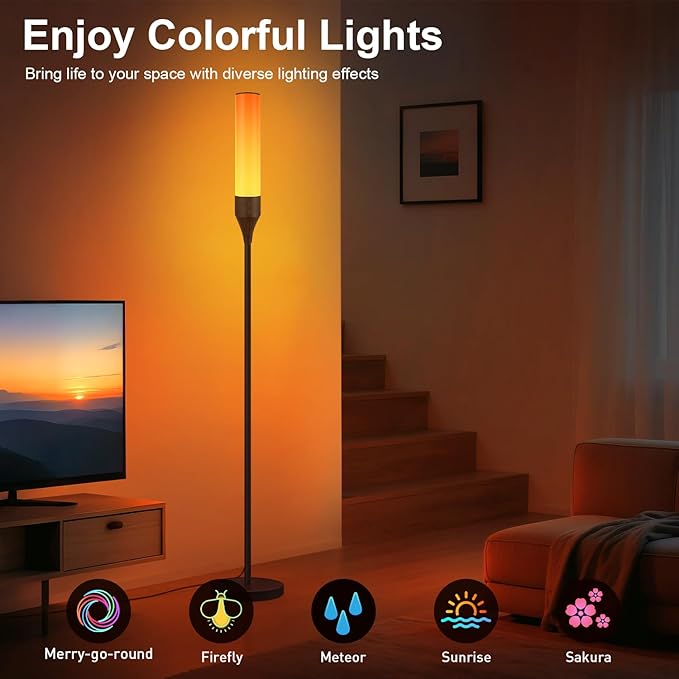 LED Floor Lamp for Living Room, Smart Floor Lamp with Bluetooth Speaker and White Noises, 1600LM Bright Modern Standing Lamp with Music Sync, Remote Control, RGB Corner Lamp for Bedroom, Office