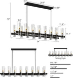 Black Kitchen Island Lighting- 16-Light Linear Chandelier, Adjustable 54'' Modern Farmhouse Rectangle Pendant Light Fixtures, Dining Room, Bedroom