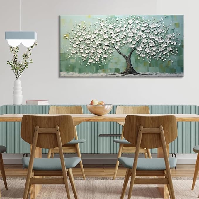 LASMOND Turquoise Tree of Life Wall Art for Living Room Canvas Prints Artwork Modern Abstract Bedroom Office Painting Decor (40x20 Inches)