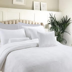 Cozy Line Home Fashions 100% Cotton Square Check Stitch Solid White Quilt Bedding Set, Bedspread Coverlet Lightweight for All Seasons (Maze - White, Queen - 3 Piece)
