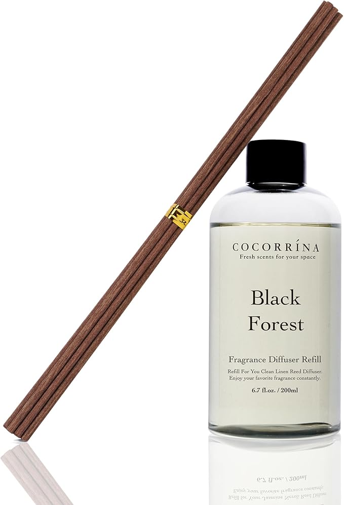 Cocorrína Refill - Black Forest Scented Reed Diffuser Oil with 8 Sticks, Home Fragrance for Bedroom, Bathroom, Oil Diffuser Home Décor, 6.7 oz. (200 ml)
