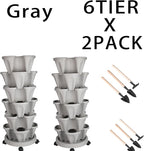 Vertical Planter 6 Tier Stackable Planters Garden Planters Strawberry Herb Flower and Vegetable Planter Indoor Outdoor Gardening Pots with Removable Wheels and Tools 2-Pack