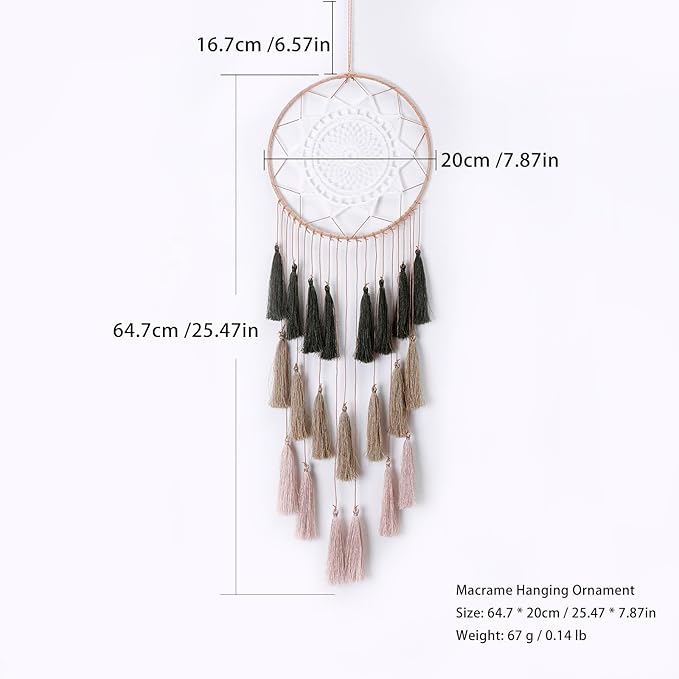 Macrame Dream Catcher Wall Hanging - Large Dreamcatchers Boho Chic Wall Decor, Handmade Tassels Ornament Colorful Room Decor for Bedroom, Blessing Gift for Girls Kids Women (Dark Green Mix)