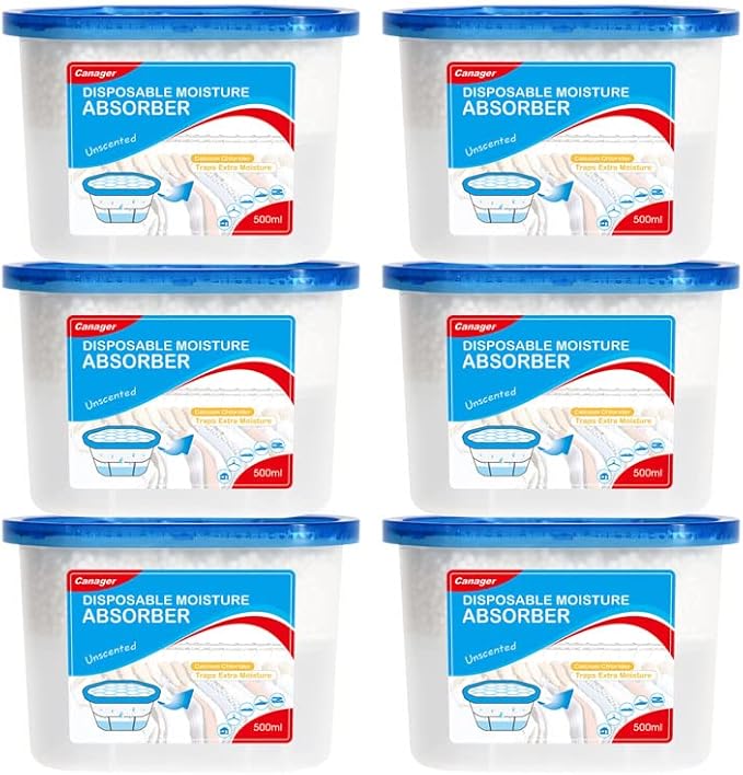 CANAGER Fragrance Free Moisture Absorber Box,Odor Eliminator and Dehumidifier Boxes for Closet,Bedroom,Kitchen,Bathroom-6 Packs,Cups - Traps Moisture for Fresher, Cleaner Air