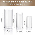 PHOSPHOR Hurricand Candle Holder 12 PCS, Glass Pillar Candle Holder, Clear Glass Cylinder Candleholder Glass Cylinder Vase for Centerpieces Wedding Party Decoration