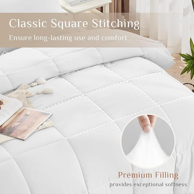 JOLLYVOGUE Full Comforter Set, Ultra-Soft Bed in a Bag Full Size 7 Pieces, Oeko-TEX Certified Bedding Set with Down Alternative Comforter, Sheets, Pillowcases & Shams, White