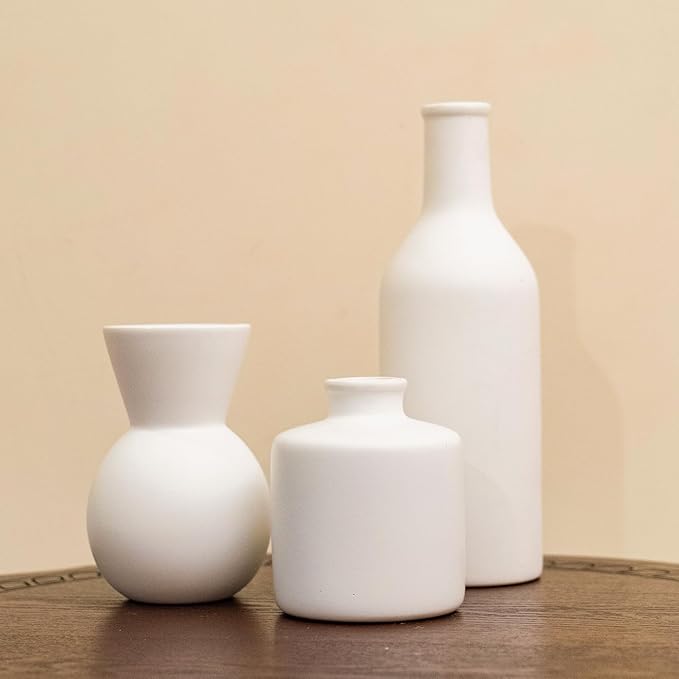 Ceramic Flower Vase, Small Vase for Centerpieces, Modern Vases for Home Decor- 3 Pcs