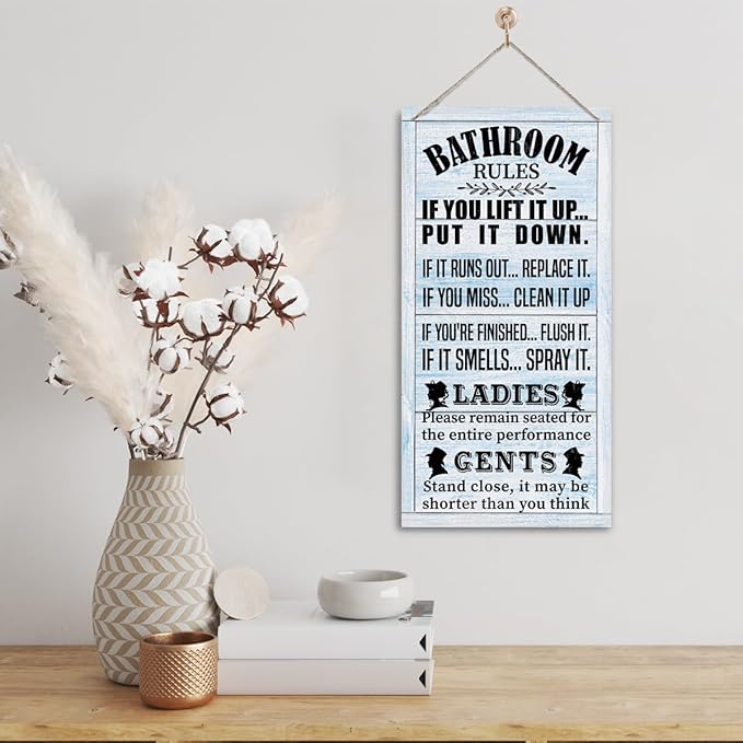 Rustic Western Bathroom Decor - Funny Wall Signs, Farmhouse Country Rules Wall Decor D1