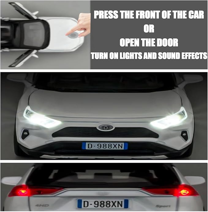 Model Car Compatible 1/32 RAV4 Toy Car Alloy Diecast Collectible Model with Light and Sound Toy Vehicle for Boys Kids Toddler Gift White Car