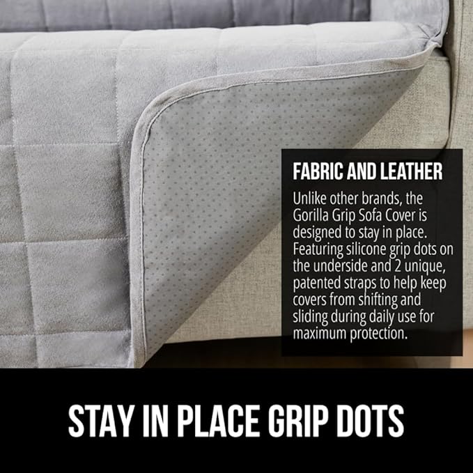 GORILLA GRIP Patented Waterproof Slip-Resistant 70” Sofa Protector Cover, for Leather or Fabric Couch Cushion, Large Microsuede Furniture Covers Dogs Pets Machine Washable Slipcover, Slate