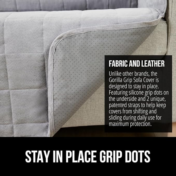 GORILLA GRIP Patented Waterproof Slip-Resistant Oversized 78” Sofa Protector Cover, for Leather or Fabric Couch Cushion, Large Microsuede Furniture Covers Dogs Pets Machine Washable Slipcover, Gray