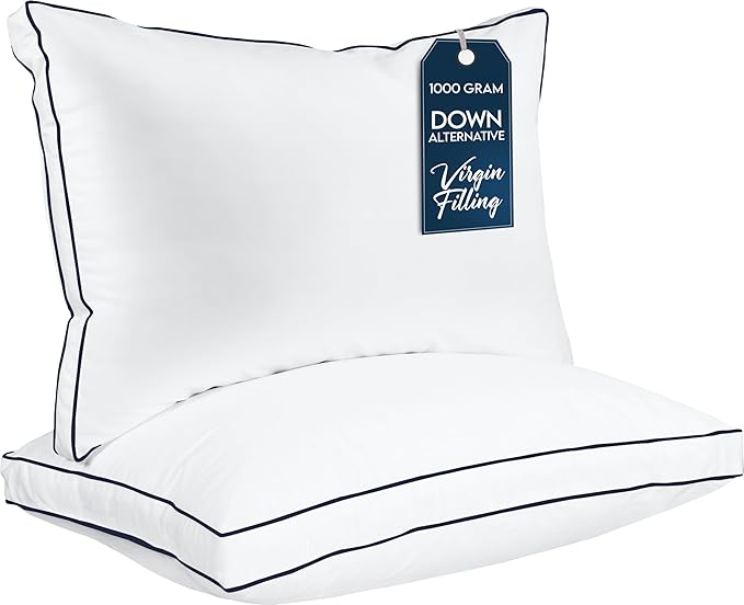 Utopia Bedding Bed Pillows for Sleeping Queen Size (Navy/White), Set of 2, Cooling Hotel Quality, Gusseted Pillow for Back, Stomach or Side Sleepers