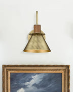 Antique Brass Wall Sconce, HWH Gooseneck Barn Wall Light Fixtures, 1-Light Single Wall Vanity Light, Farmhouse Wall Lamp for Bedroom Bedside Kitchen Hallway, Hammered Metal Shade, 5HZG74B-L BG