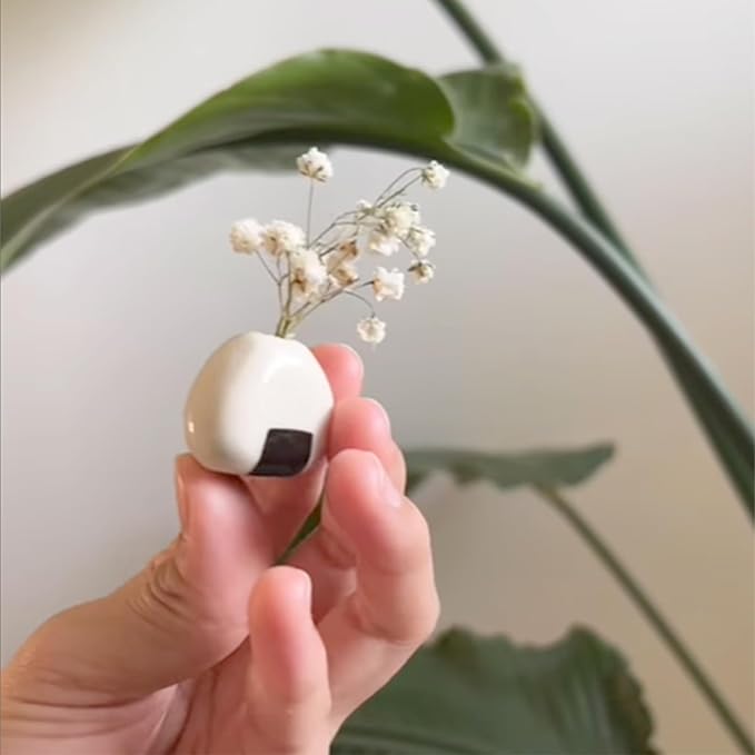 5 PCS Mini Flower Vase, Handmade Ceramic Rice Ball (Japanese Onigiri) Miniature Vases, Charming and Cute Design, Perfect for Dry Flowers - Bulk Bud Vases, Unique and Adorable Japanese Craft