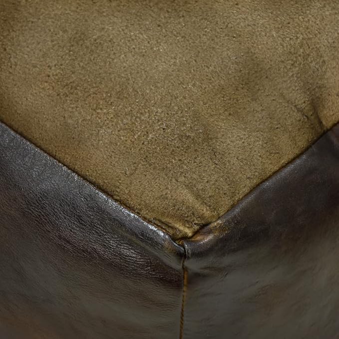 Square Shaped Goat Leather Handmade Eco-Friendly Chocolate Brown Pouf -Square Pouf, 21"x21"x12", Plain Solid Pouf, Goat Leather Pouf, Recycled Foam with Fibre Fill Stuffed Pouf, Leather Pouf PF12