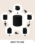 B FSOBEIIALEO Ottoman with Stroage, Round Sherpa Storage Ottoman Stool, Boucle Foot Rest 16.9"x16.9"x17.7"（Black