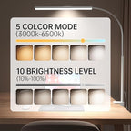 LED Desk Lamp with Clamp, Eye-Protection Clip on Desk Lamp, 5 Modes 10 Brightness Adjustment, 360°Flexible Gooseneck Lamp for Home Office, Lamps with USB Adapter，White