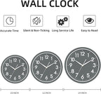 AKCISOT Wall Clock Bathroom 10 Inch Analog Small Wall Clocks Battery Operated - Silent Non Ticking Modern Simple Style Clock Decorative for Kitchen,Bedroom,Home Office,Living Room,School(Gray)