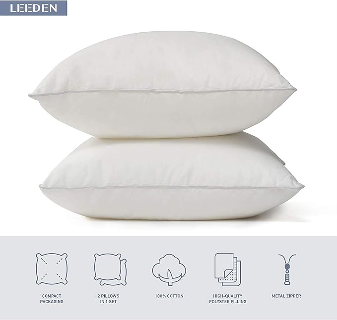 Leeden 24 x 24 Pillow Inserts (Set of 2) - Throw Pillow Inserts with 100% Cotton Cover - 24 Inch Square Decorative Pillows for Sofa, Couch, Bed and Home Decor
