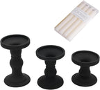 Black Glass Candle Holders Set of 3 Clear Candlestick Holder Vintage Candle Stands for Pillar Taper Candle Tea Light Home Decor Table Centerpieces Halloween, Candleholder Sets with 4 Pcs Taper Candles