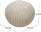 FRELISH DECOR Round Pouf Ottoman Hand Knitted 100% Cotton Pouf Foot Stool - Knitted Bean Bag - Floor Chair for Living Room Bedroom - Foot Rest for Couch (20 Diameter x 14 Height) - Natural