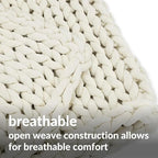 Nuzzie Chunky Knit Blanket - Breathable, Cooling, Hand Made Knit Throw Blanket for Sleep - Machine Washable, Stylish Decor Design (Cream, Full | 16lbs | 48"x72")
