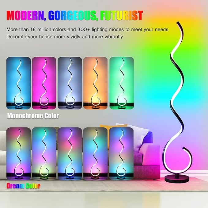 LENIVER RGB Spiral Floor Lamp, Smart RGB Corner Floor Lamp with Remote APP Control, Modern Color Changing Corner Lamp Dimmable Floor Lamp for Living Room, Bedroom, Gaming Room