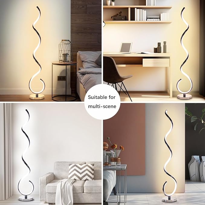 Modern Floor Lamps for Living Room, 40W Dimmable LED Spiral Floor Lamp with Remote, Adjustable Colors & Brightness Standing Lamp Reading Lamp Corner Floor Lamp for Bedroom, Office - Silver