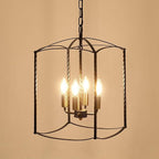 Farmhouse 4 Lights Pendant Light, Industrial Black Lantern Chandelier with E12 Gold Base Metal Cage Rustic Geometric Hanging Light Fixtures for Kitchen Island Foyer Entryway Dining Room