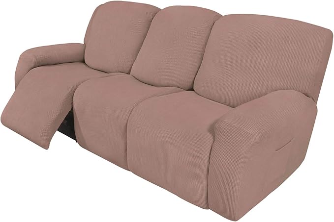 Easy-Going 8 Pieces Recliner Sofa Stretch Sofa Slipcover Sofa Cover Furniture Protector Couch Soft with Elastic Bottom Kids, Spandex Jacquard Fabric Small Checks Pink