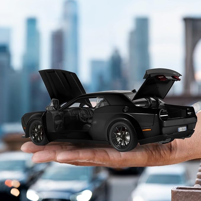 Car Toys for Boys 1/24 Diecast Cars Hellcat SRT Collectibles Model Kit,Pull Back Metal Toy Car with Lights and Sounds,Toy Cars for Boys Age 4-7（Black）