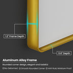 Gold Bathroom Mirror, 55x36 Inch Brushed Gold Metal Frame Mirror for Wall, Rounded Rectangle Bathroom Vanity Mirror, Tempered Glass, Anti-Rust, Horizontal/Vertical