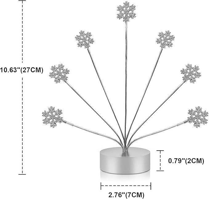 7-Branch Family Desktop Photo Tree Holder Clip Round Base, Card Picture and Memo Desk Frame Display Stand for Wedding Party Christmas Photo Clip Holder Table Numbers (Snowflake)