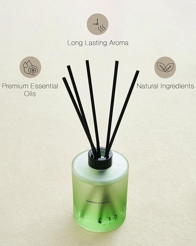 M&SENSE Bamboo Peony Reed Diffuser Set - 16.9 fl oz Non-Toxic Natural Scented with Sticks, Long-Lasting Essential Oil Diffuser Gift for Bedroom, Bathroom & Office Decor