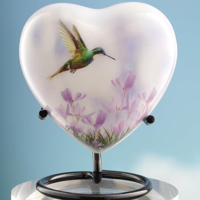 Olivia Memorials Heart Urn for Ashes - Men & Women | White Hummingbird Urn for Mom, Mother & Baby