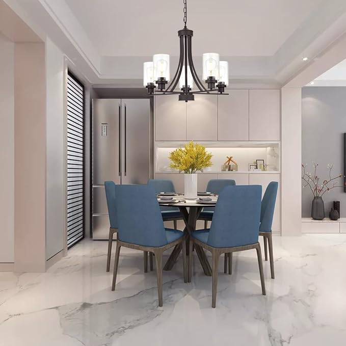 BONLICHT Rustic Kitchen Island 5-Light Oil-Rubbed Bronze Traditional Chandelier Industrial Vintage Pendant Lights Classic Glass Ceiling Lighting UL Listed