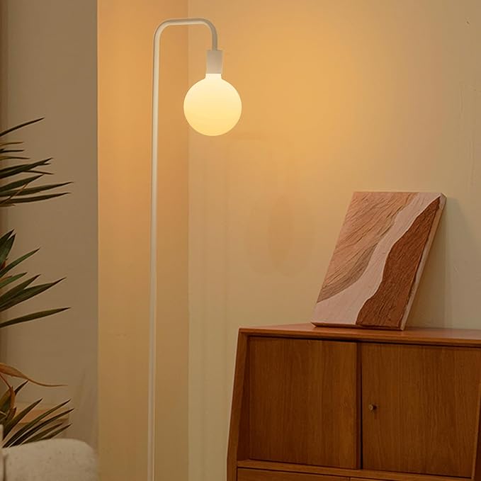 ONEWISH Modern Floor Lamp, Minimalist Standing Lamp with LED Bulb - Matt White Globe Glass 2700k Warm Light. 5.4ft Tall Floor Lamp for Livingroom, Bedroom, Office