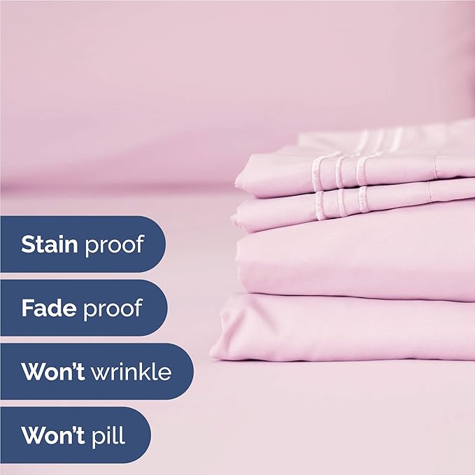 Full Size 4 Piece Sheet Set - Comfy Breathable & Cooling Bed Sheets Set - Hotel Luxury Bedding for Women, Men, Kids, Teens, Boys & Girls - Deep Pockets, Soft and Wrinkle Free - Oeko-Tex - Light Pink