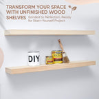 Homeforia 36 inch Wood Floating Shelves, High End Solid Natural Wood 36inch Large Floating Shelf Bathroom, Unfinished Wooden Floating Shelves for Wall, Heavy Duty Bracket, 36 X 6.5 X 1.75 in, Set of 2