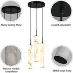 LMQNINE Natural Alabaster Pendant Lights for Kitchen Island White Marble Long Tube Chandelier Modern Black Ceiling Light Fixtures for Bedroom Dining Room Table Living Room Hallway(Y-3Light-Crackle)