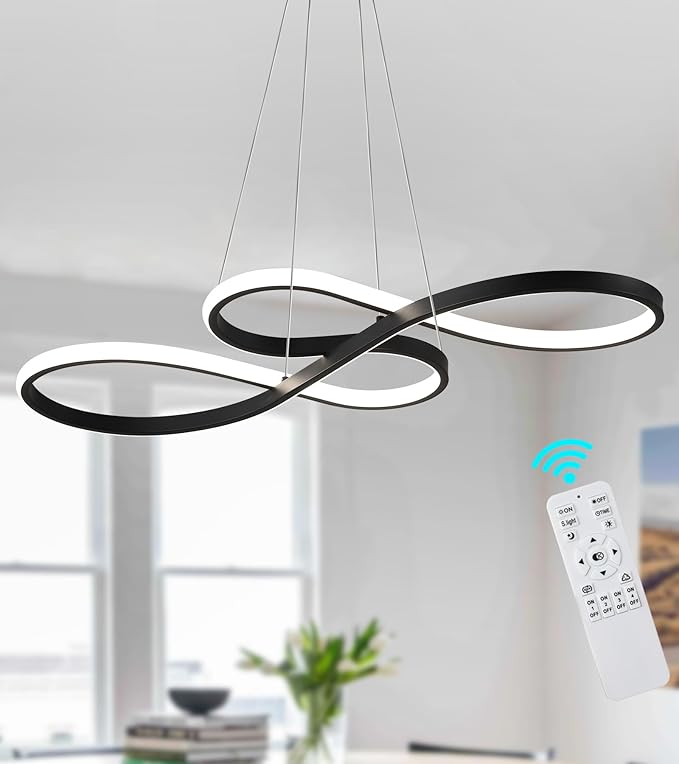 Q&S Modern LED Chandelier,Black Dining Room Chandeliers with Remote Dimmable Light Fixture for Living Room Bar Game Room Restaurant Hotel Office L30 in